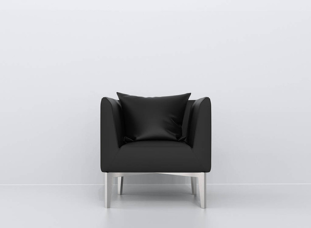 Μαύρη δερμάτινη πολυθρόνα με μαύρο μαξιλάρι - μπροστινή όψη - Φωτογραφία, εικόνα