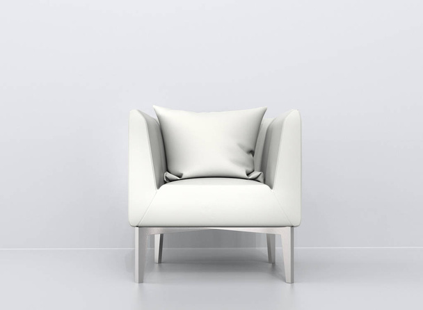 White leather amrchair with white pillows - front view - Fotoğraf, Görsel