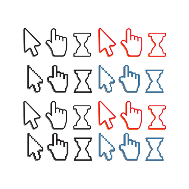 Pixel cursors icons. Mouse computer cursor. Hand arrow web cursor vector - Vector, Image