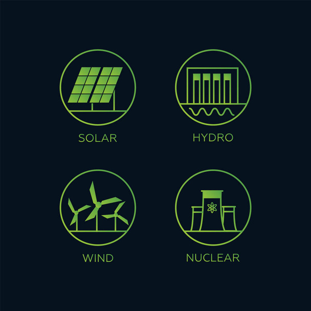 発電源。水力、地熱、太陽光、風力エネルギー。エコエネルギーベクトルse - ベクター画像