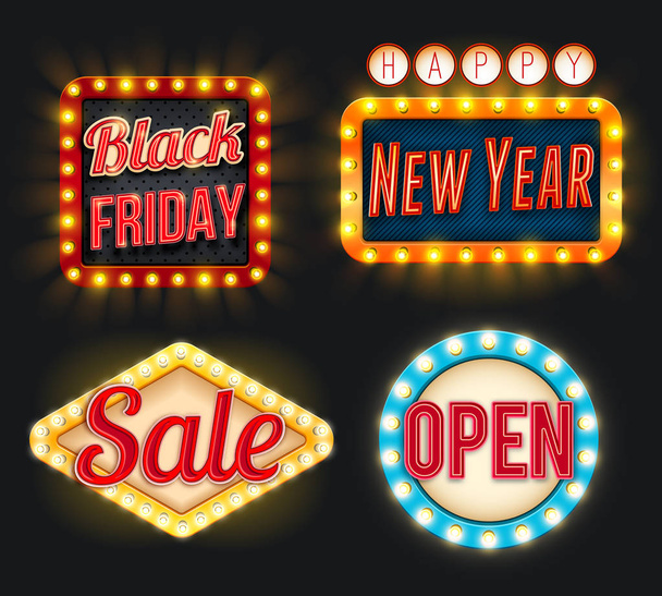 Black Friday sale New Year open vector retro icons - Vector, Image