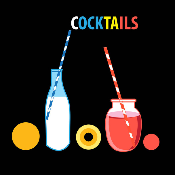 Illustration of colored cocktails on a dark background - Вектор, зображення
