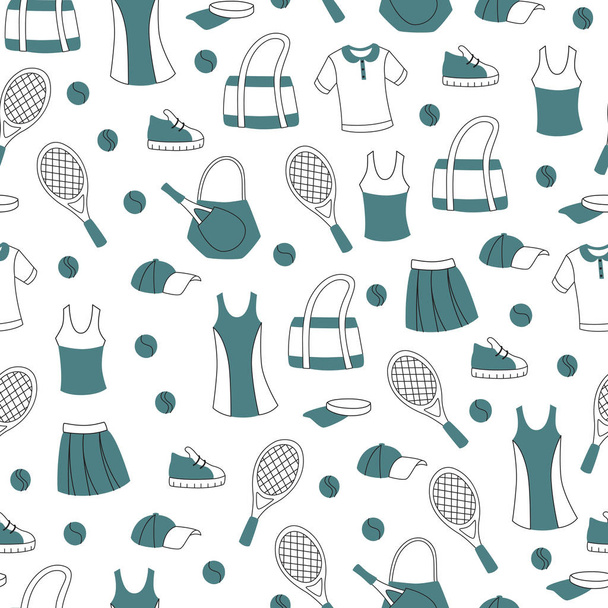 Seamless Pattern with Tennis Equipment on White Background. - ベクター画像