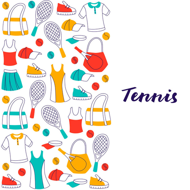 Set da tennis Doodle disegnato a mano. Attrezzatura sportiva illustrazione vettoriale isolata su bianco
. - Vettoriali, immagini