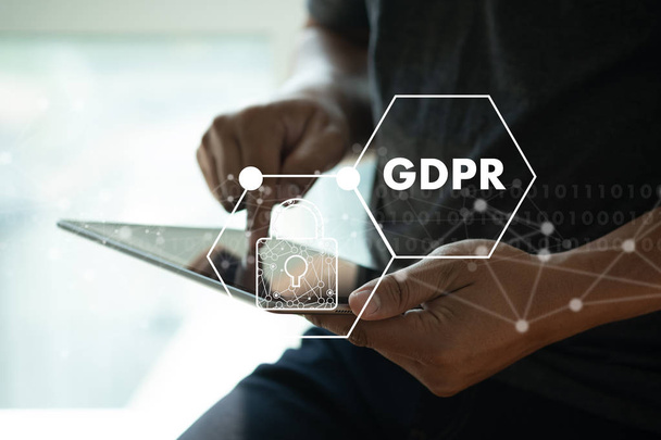 GDPR. Data Protection Regulation IT technologist Data Security system Shield Protection - 写真・画像