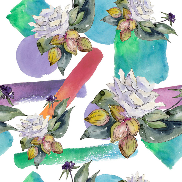 Colorful bouquet. Seamless background pattern. Fabric wallpaper print texture. Aquarelle wildflower for background, texture, wrapper pattern, frame or border. - Fotoğraf, Görsel
