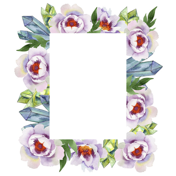 Gently pink peonies. Floral botanical flower.Frame border ornament square. Aquarelle wildflower for background, texture, wrapper pattern, frame or border. - Фото, изображение
