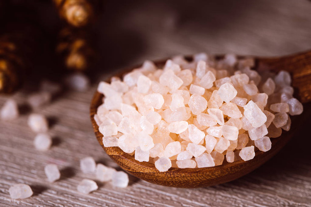 Close up brown organic Himalayan rock salt spa  , healthy spa relaxation concept - Photo, Image