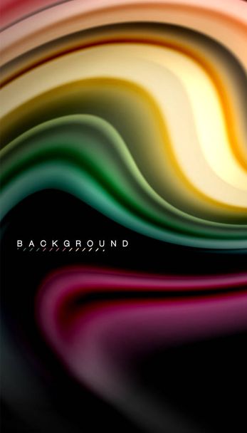 アブストラクト波線黒の背景に流体虹色のストライプ - ベクター画像