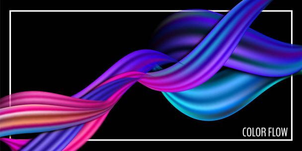 Σύγχρονη πολύχρωμη αφίσα ροής. Υγρό σχήμα κύματος σε φόντο μαύρου χρώματος. Σχεδιασμός τέχνης για το έργο του σχεδιασμού σας. Εικονογράφηση διανύσματος - Διάνυσμα, εικόνα