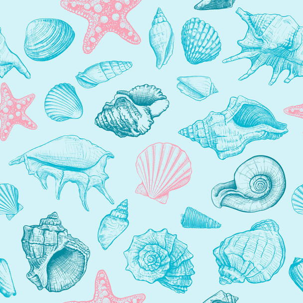 Seamless pattern with Seashells  - Vetor, Imagem