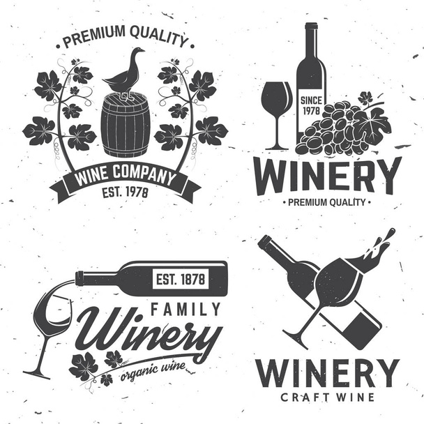 Set of winery company badge, sign or label. Vector illustration. - Вектор,изображение