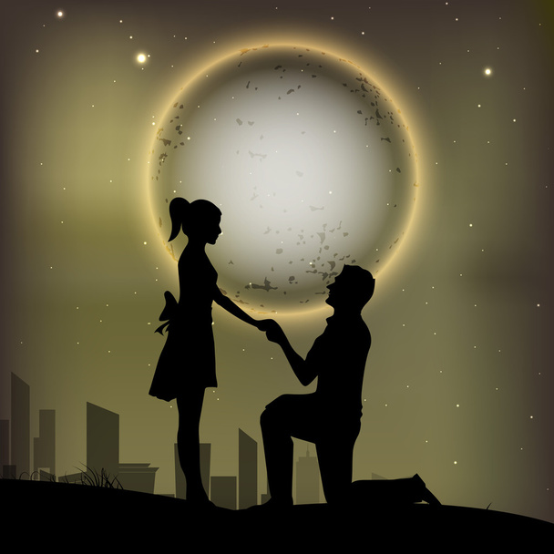 Beautiful St. Valentine's Day night background with silhouette o - Vector, afbeelding