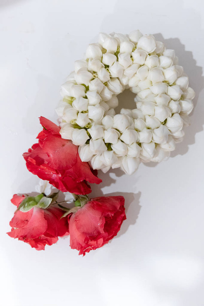 Thai traditional jasmine garland.symbol of Mother's day in thailand to offer the monk or buddha. - Photo, Image
