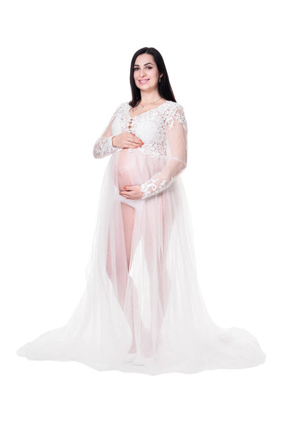 美しい妊婦の分離の白い背景をポーズ - 写真・画像