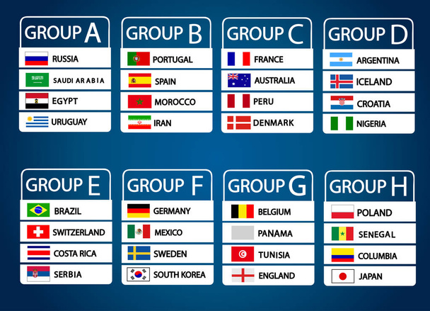 Football World championship groups. Vector country flags. - Vektör, Görsel