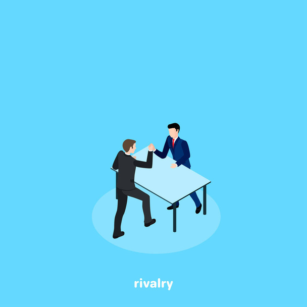 men in business suits are fighting on their hands, isometric image - Vector, Image