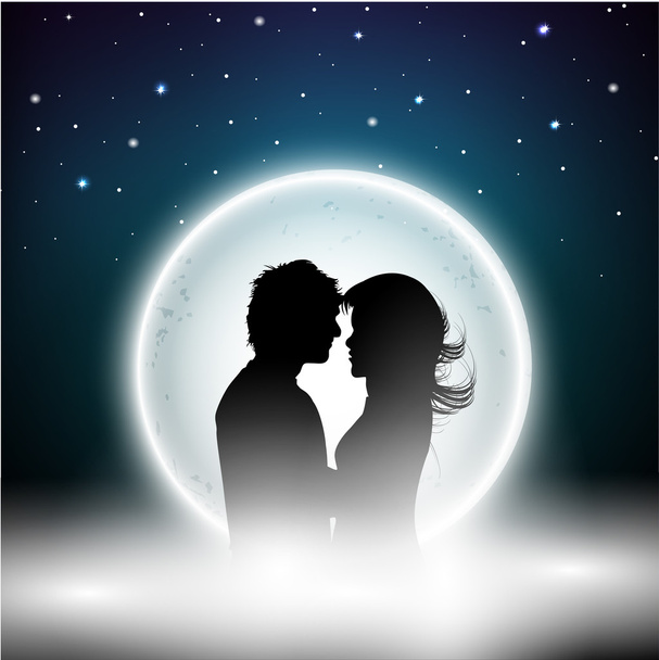 Beautiful St. Valentine's Day night background with silhouette o - Διάνυσμα, εικόνα