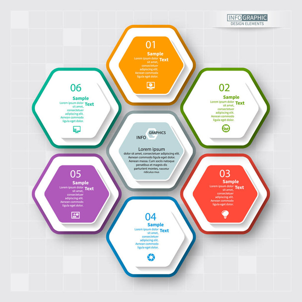 vector abstract 3d paper infographic elements.Hexagon infographics.Honeycomb design - Vector, Imagen