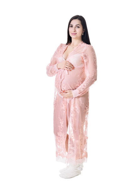 happy pregnant woman posing isolated on white background - Valokuva, kuva