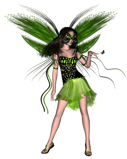 Cyfrowo Fantasy ilustracja zielony motyl bajki, 3d renderowane ilustracja - Zdjęcie, obraz