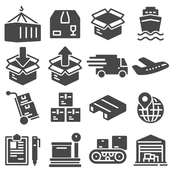 Shipping and Logistics Icons with White Background - Вектор,изображение