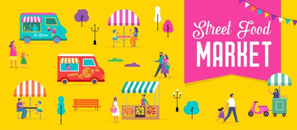 Festival de verão, feira de rua de comida, cartaz do festival da família e design de banner
 - Vetor, Imagem