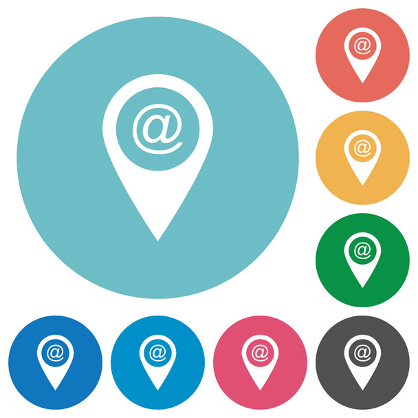 Send GPS map location as email flat white icons on round color backgrounds - Vector, Image