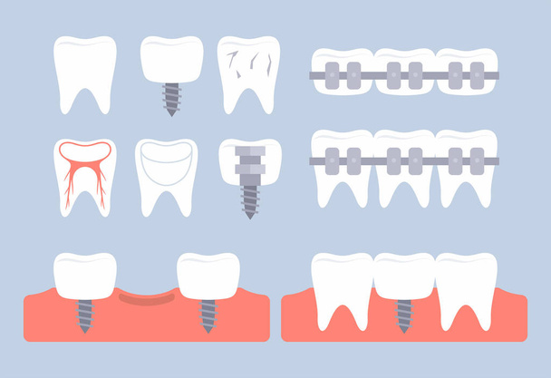 Icone dentali. stile piatto. isolato su sfondo grigio
 - Vettoriali, immagini