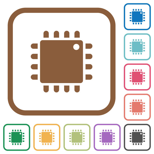 Jednoduché ikony počítače procesoru v barvě zaoblené čtvercové rámce na bílém pozadí - Vektor, obrázek