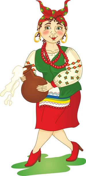 Ukrainian woman with jug - Vector, Image
