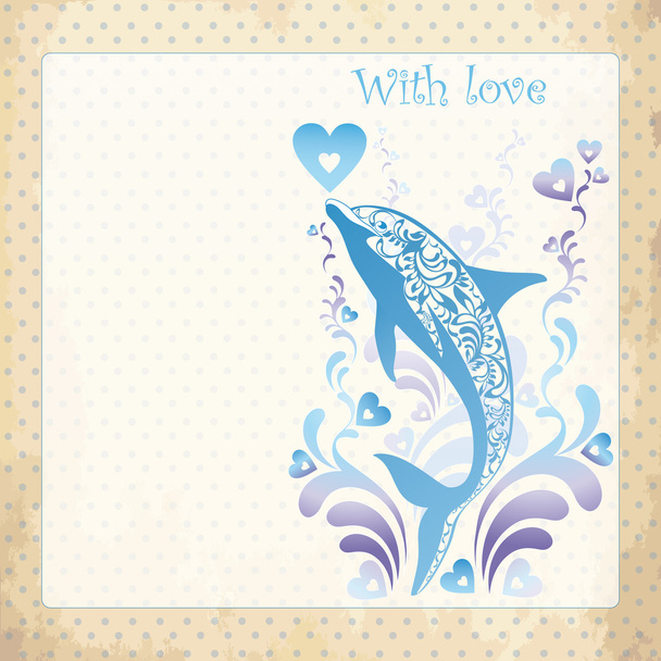Vector illustration with ornamental dolphin - Vetor, Imagem