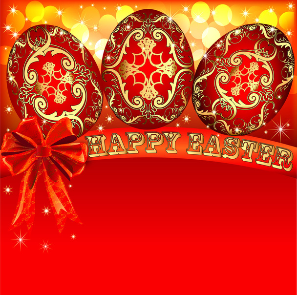 background with Easter eggs and golden bow - Vektor, kép
