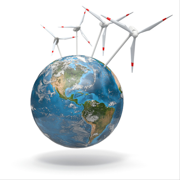 Wind turbine on Earth. 3d - Foto, Imagem