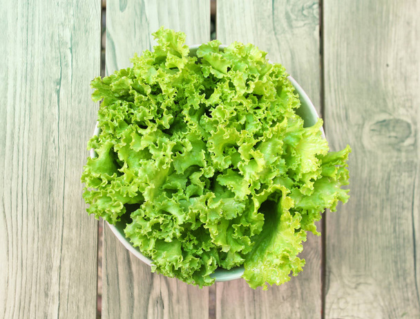 fresh green lettuce in bowl, healthy green salad - Фото, зображення