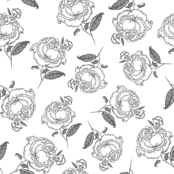 Hand drawn vintage rose engraving seamless pattern. Retro greeting card.  Vector illustration - ベクター画像