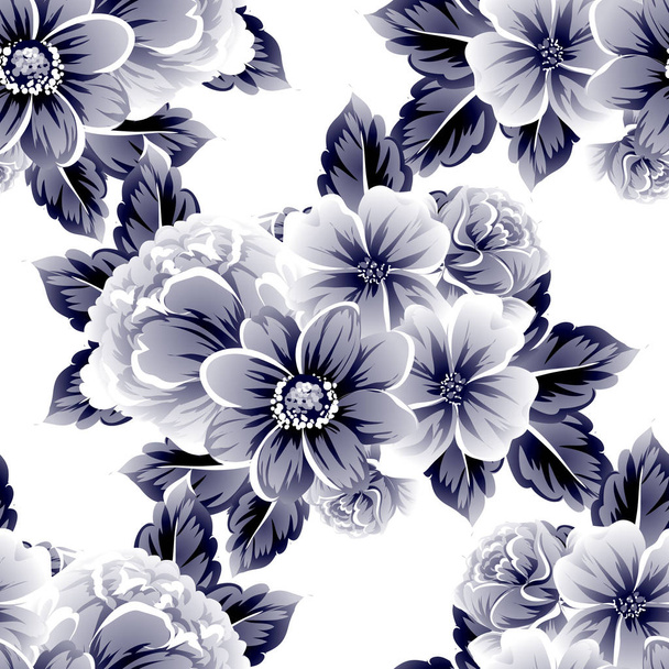Seamless vintage style flower pattern. Floral elements in contour - Vektor, kép