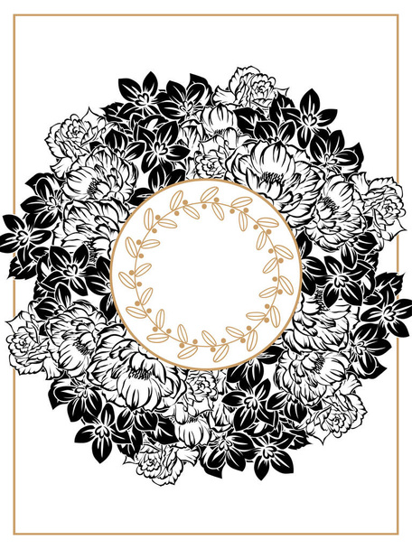 Vintage style ornate flower wedding card. Floral elements in contour - Vektör, Görsel