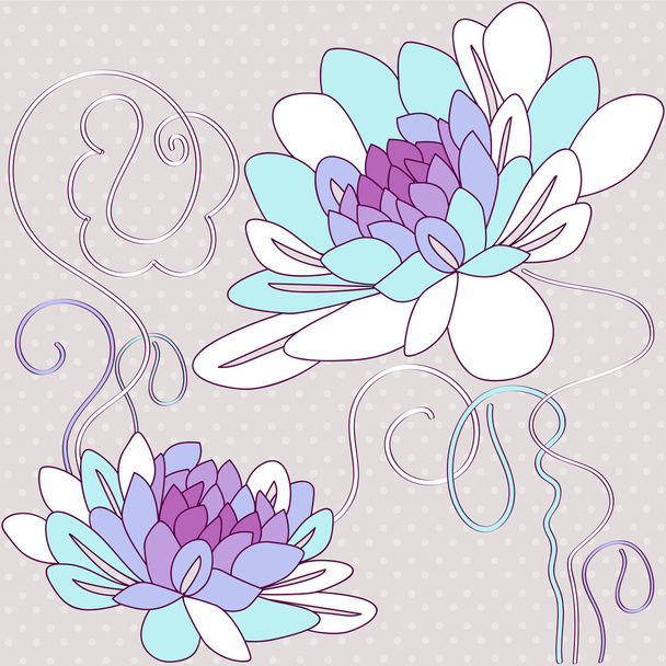 Vector illustration with lilly, dahlia, iris and roses. - Вектор,изображение
