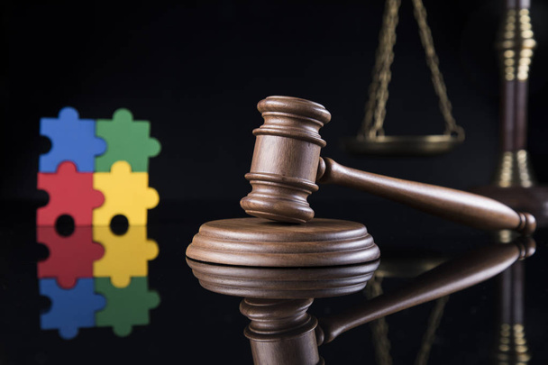Puzzle,  law concept, Wooden gavel - Photo, Image
