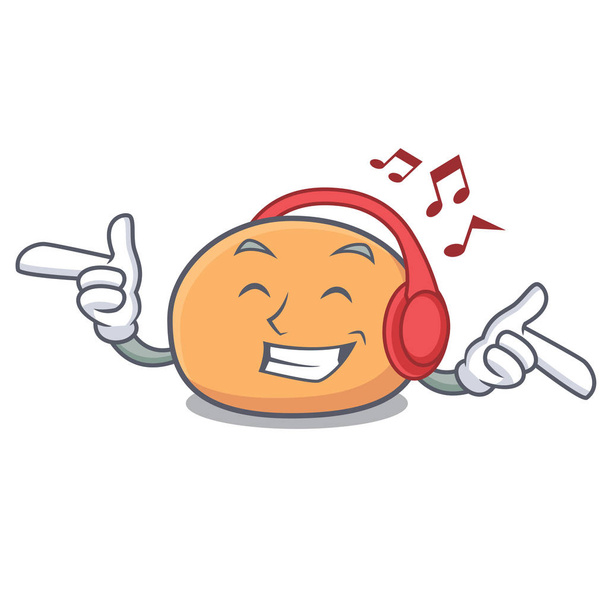 Listening music mochi mascot cartoon style vector illustration - Vettoriali, immagini