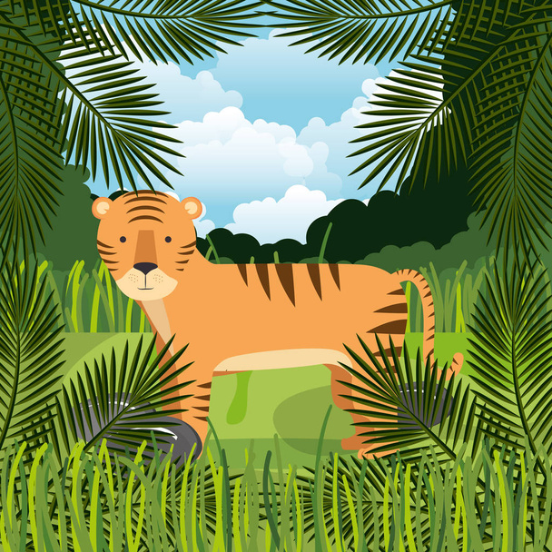 vad tigris a dzsungel jelenet - Vektor, kép