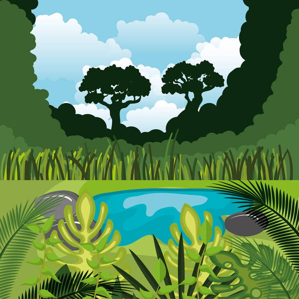 forêt tropicale jungle scène naturelle vecteur illustration conception
 - Vecteur, image