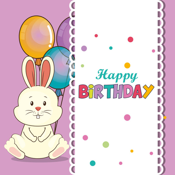 happy birthday card with cute rabbit - Vector, Image