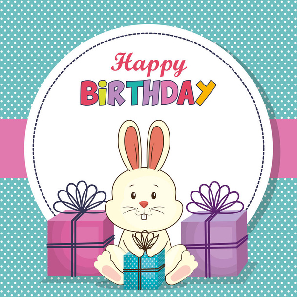 happy birthday card with cute rabbit - Vector, Image