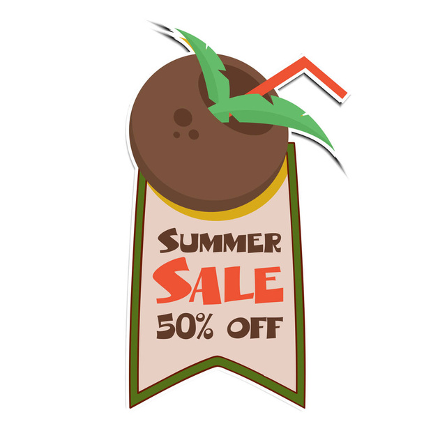 Summer Sale 50% Off Ribbon Coconut Juice Background Vector Image - Vektor, kép