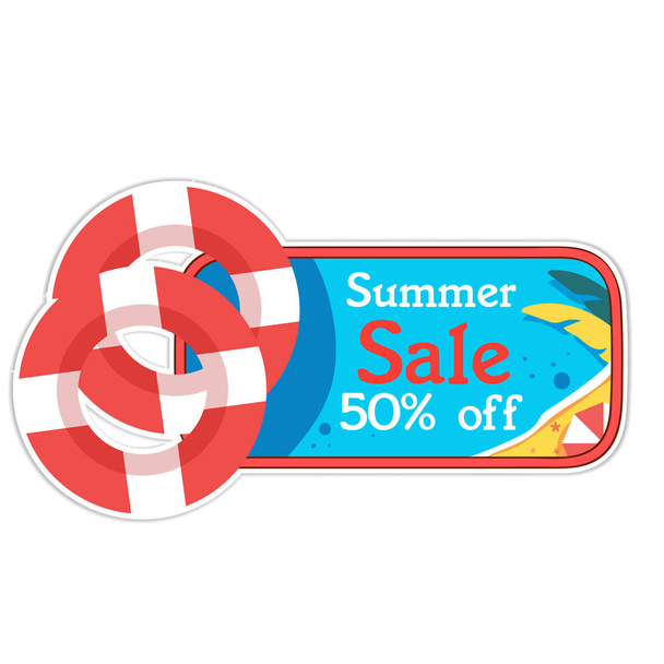 Summer Sale 50% Off Lifebuoy Background Vector Image - Vektor, kép