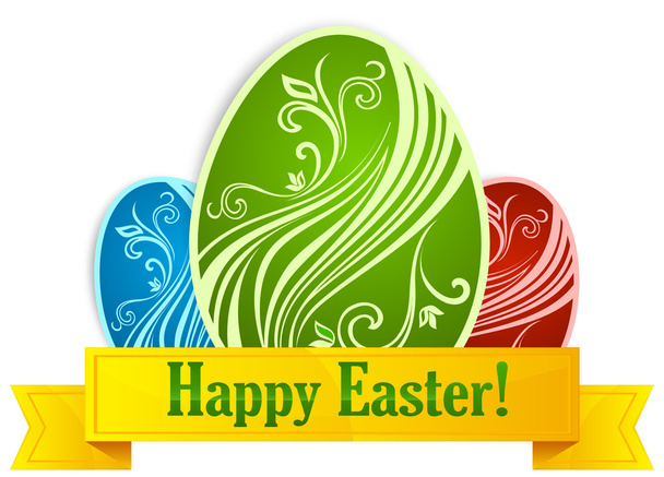 Painted Easter eggs on white & text - Вектор, зображення