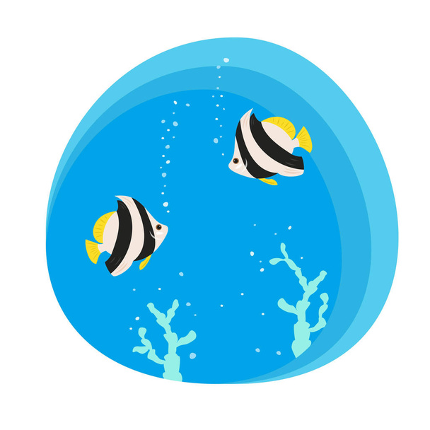 Tropical butterfly fishes on blue background. Vector illustration - Wektor, obraz