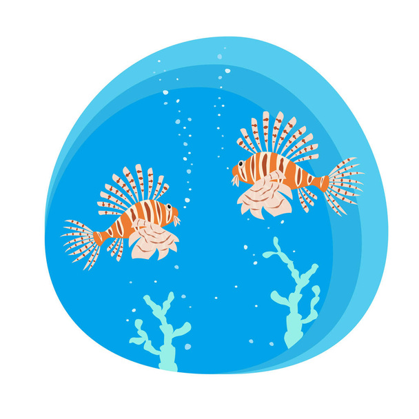 Tropical lionfishes on blue background. Vector illustration. - Vektör, Görsel